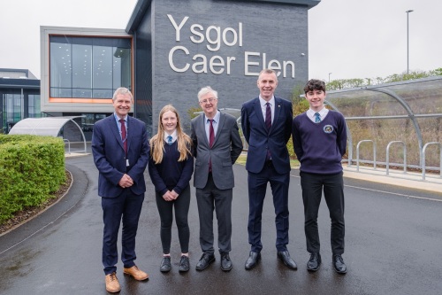 A group photo outside Ysgol Caer Elen in Haverfordwest.