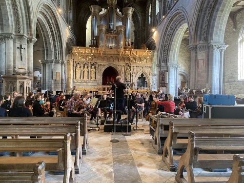 Rehearsing for a St Davids Cathedral concert