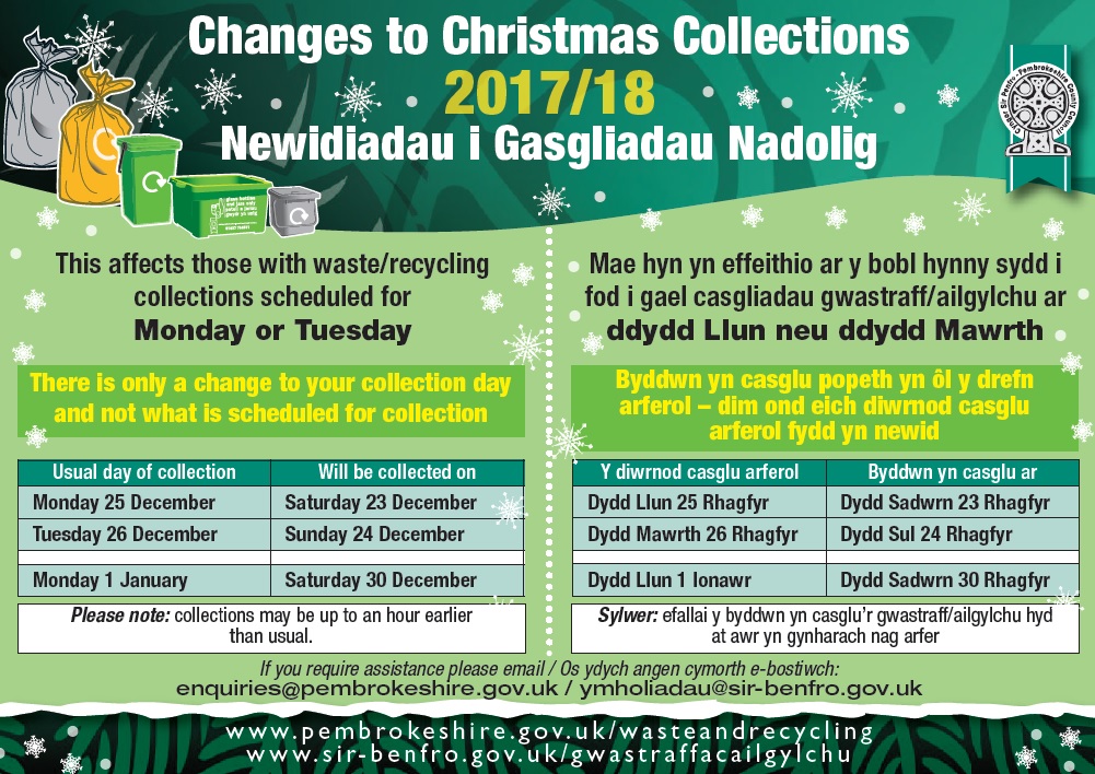 Changes to some bin days over the festive season - Pembrokeshire County ...